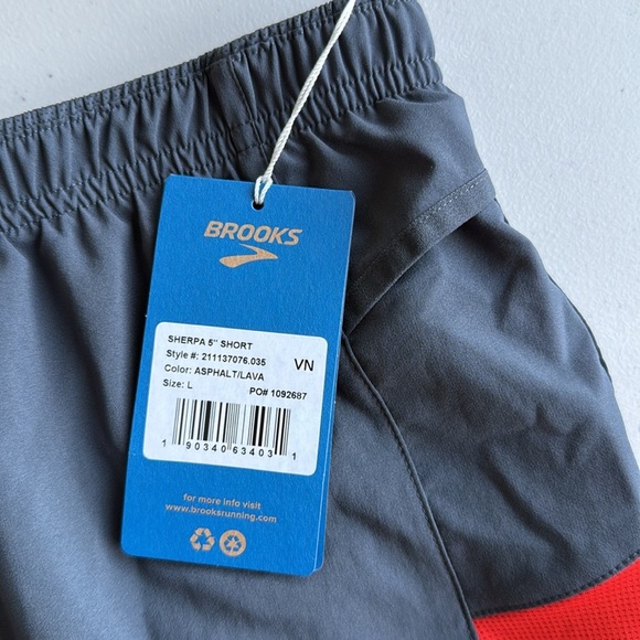 NWT Brooks Sherpa 2-in-1 5” Running Shorts Swim Trunks Grey and Orange - Picture 5 of 17